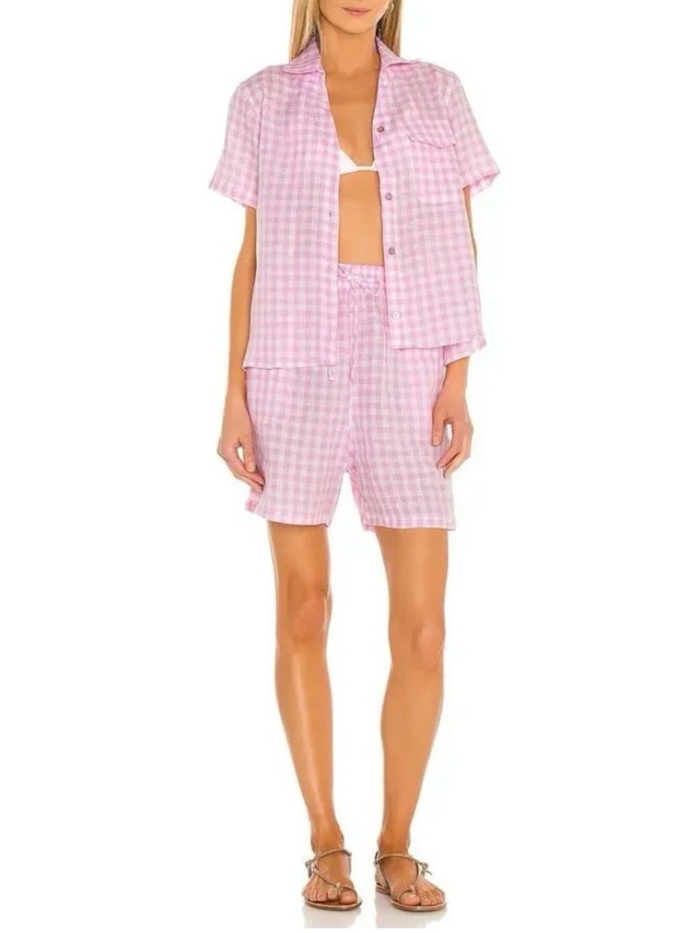 Frankie’s Bikinis linen pink gingham set